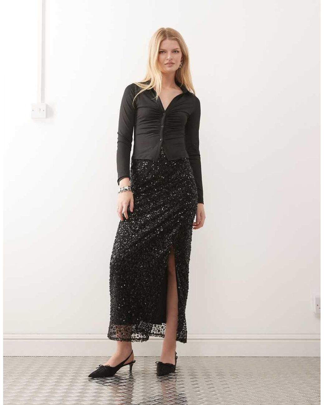 Miss Selfridge White Sequin Maxi Skirt