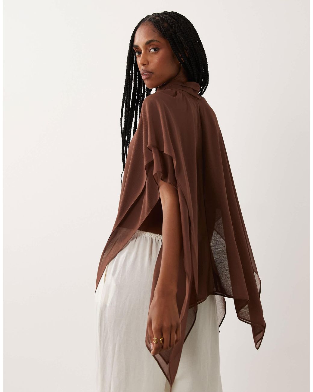 ASOS Brown Chiffon Double Layer Cape Top