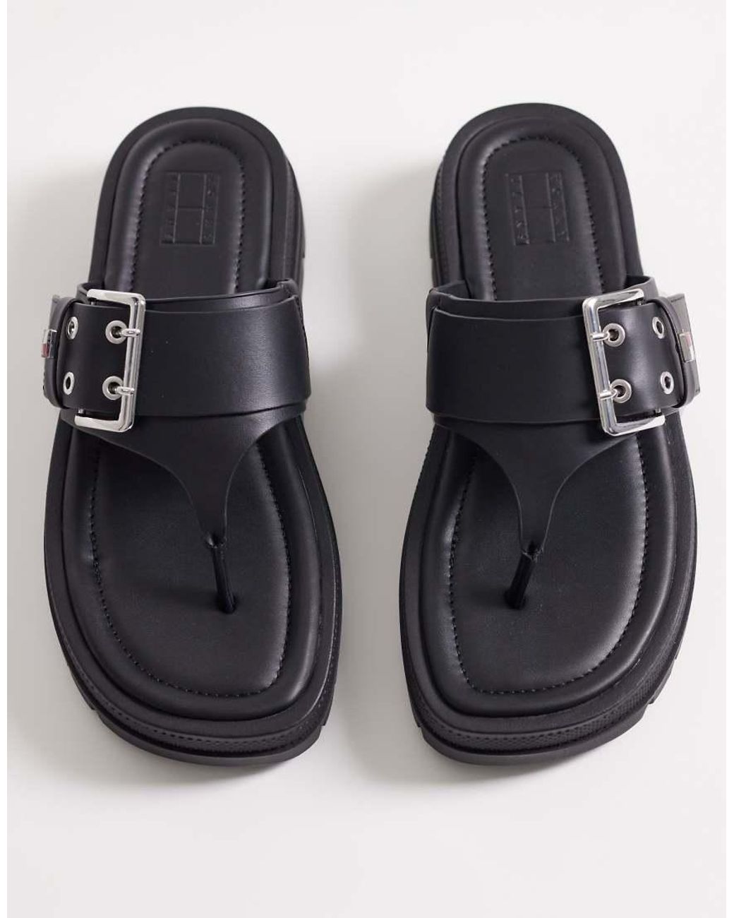 Tommy Hilfiger Black Chunky Thong Sandals With Buckles
