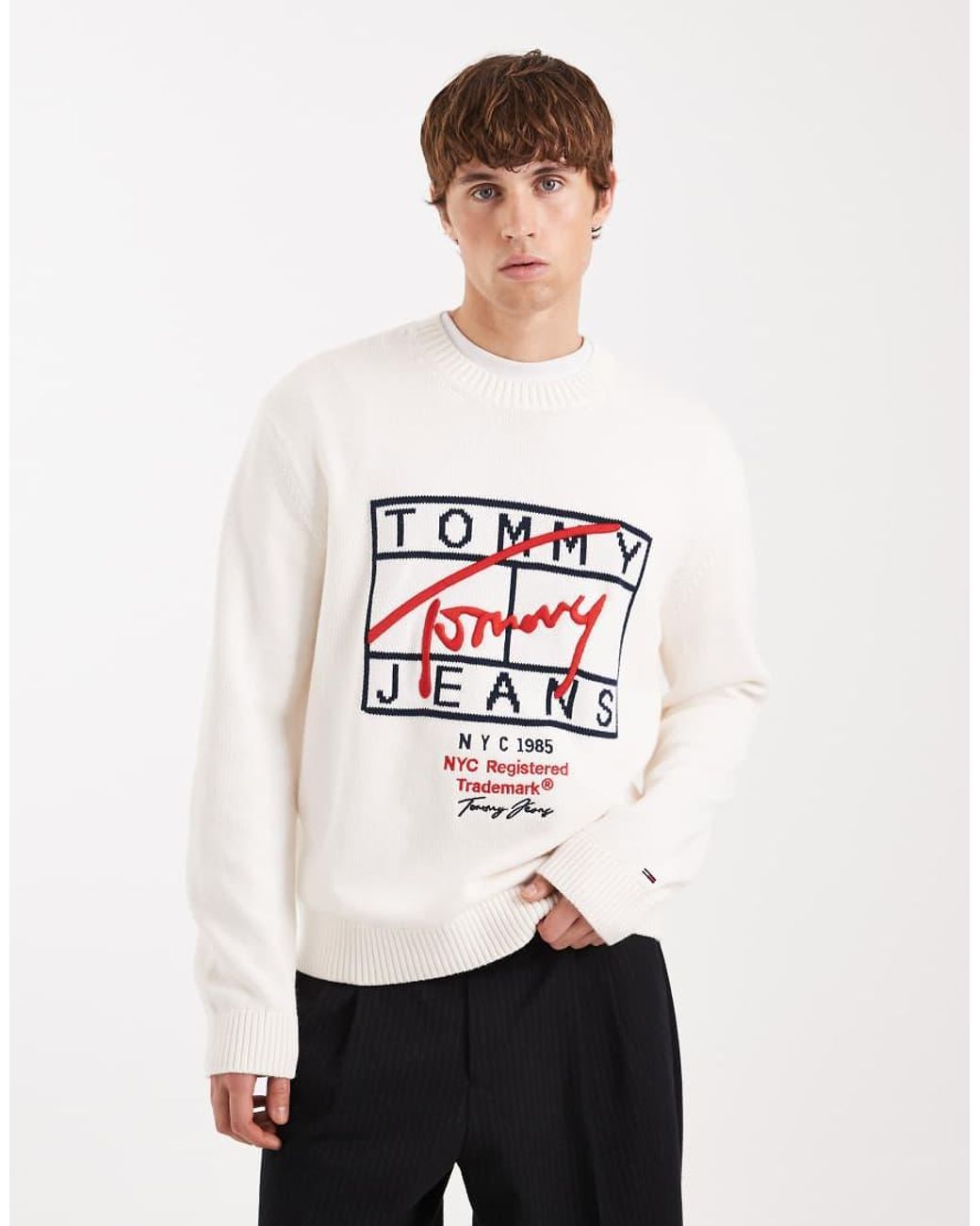Tommy Hilfiger White Signature Graphic Logo Jumper for men