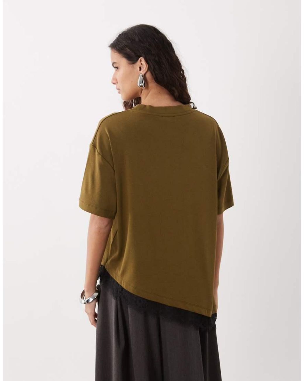 ASOS White Asymmetric Lace Hem T-shirt