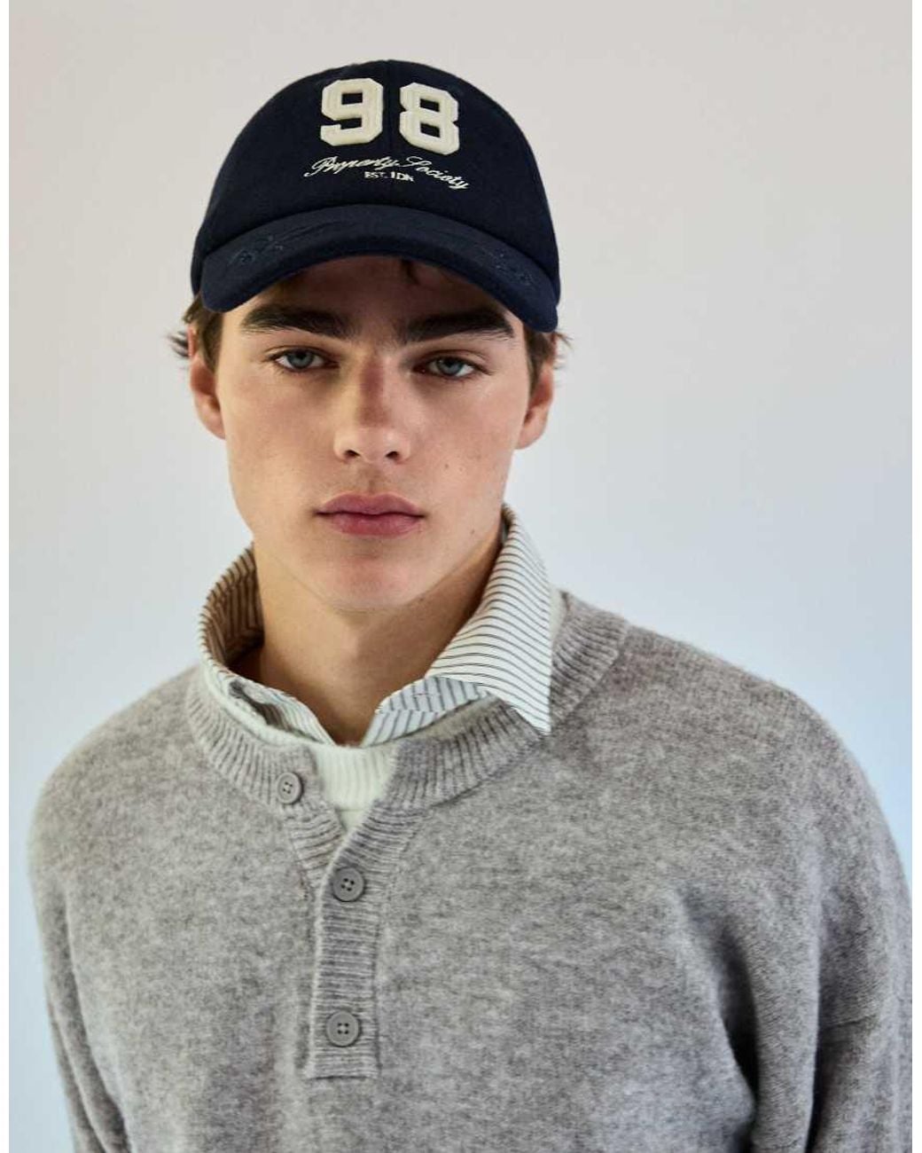 Bershka Gray Contrast Knit Henley Jumper for men
