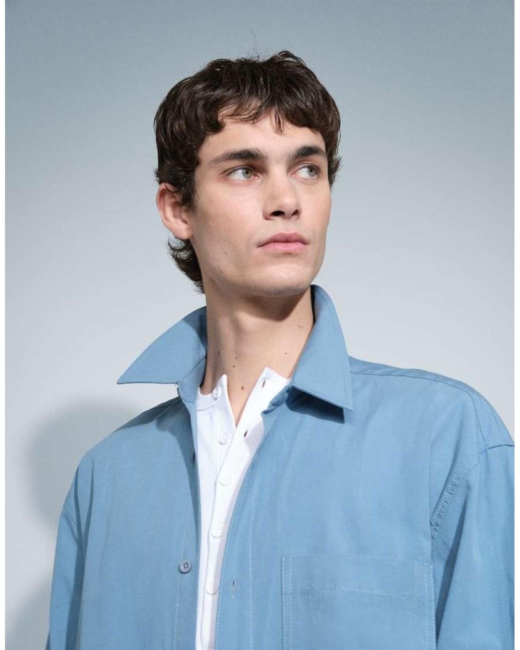 ASOS Blue Oversized Poplin Shirt With Chest Embroidery for men