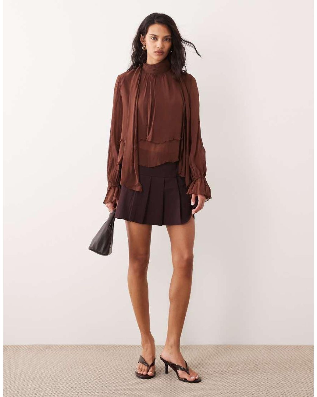 Mango Red Sleeveless Ruffle Blouse With Scarf Detail