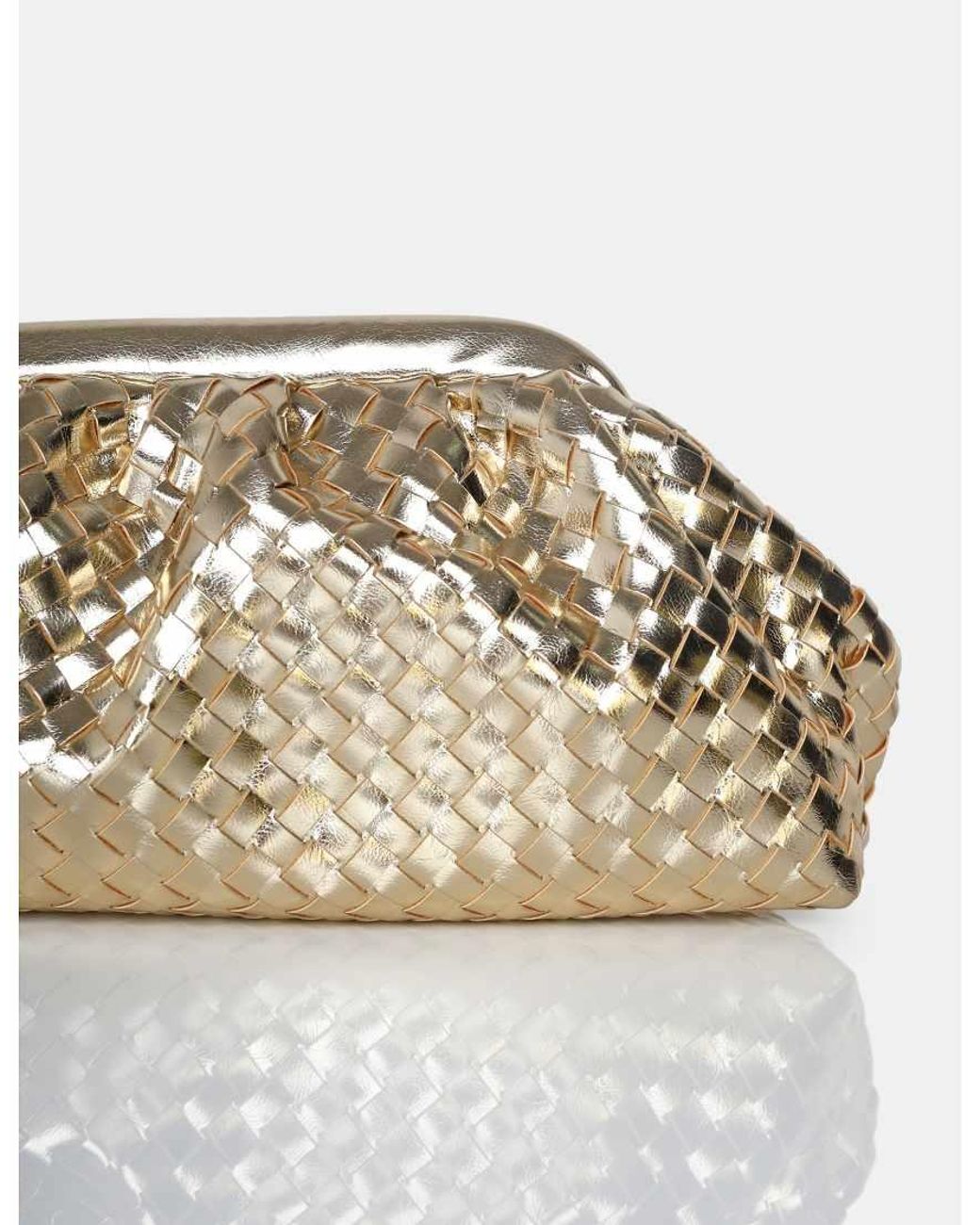 Public Desire Natural The Project Metallic Gold Weave Clutch Bag