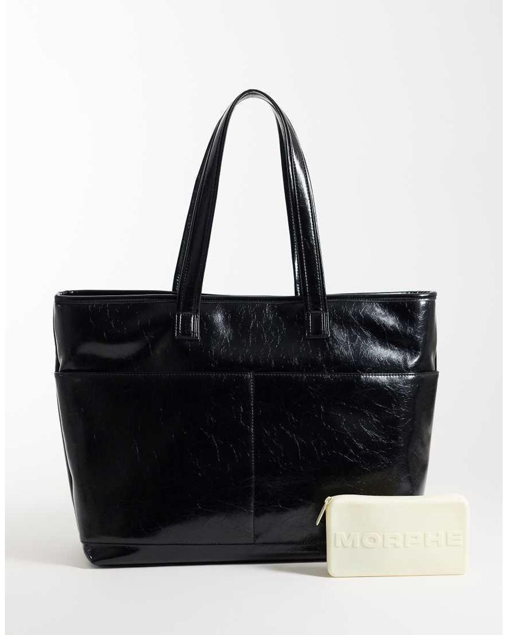 ASOS Faux Leather Multi Pocket Tote in Black | Lyst UK