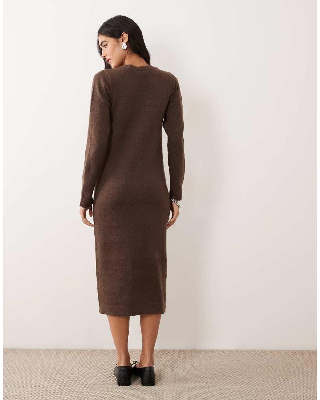 Vila Brown Long Sleeve Button Front Knit Maxi Dress