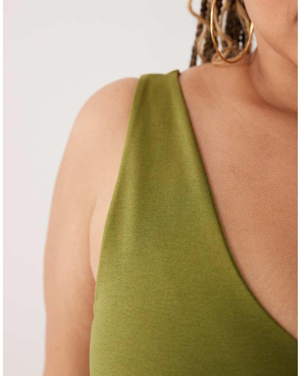 ASOS Green Asos Design Curve Compact Cotton Blend V-neck Bodysuit