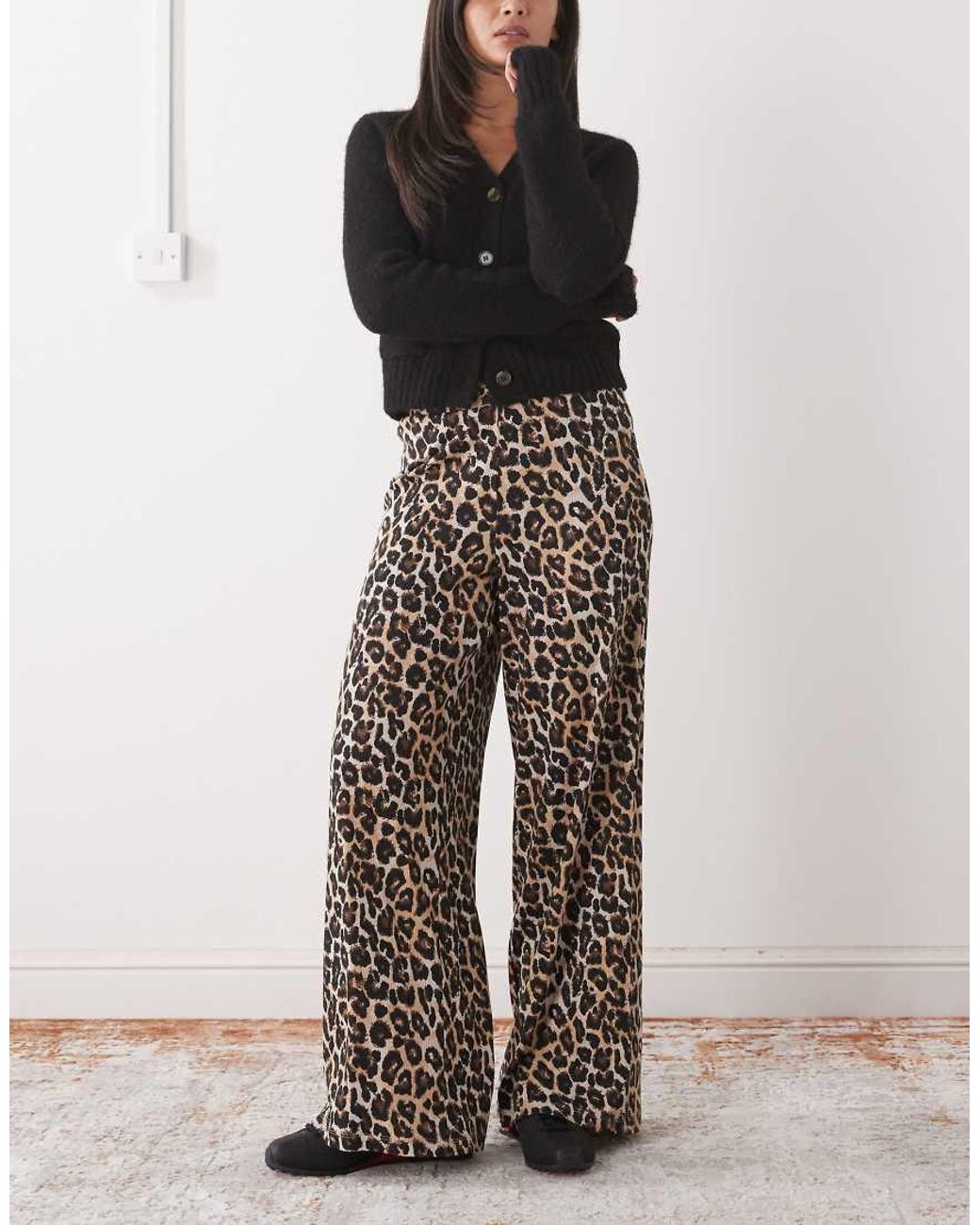 Noisy May Black Ribbed Wide Leg Trouser