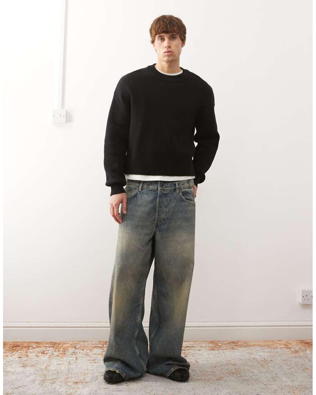 Weekday Black Boxy Fit Knitted Jumper for men