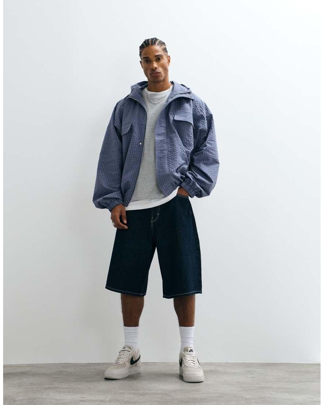 CERNUCCI Blue Nylon Check Hooded Windbreaker for men