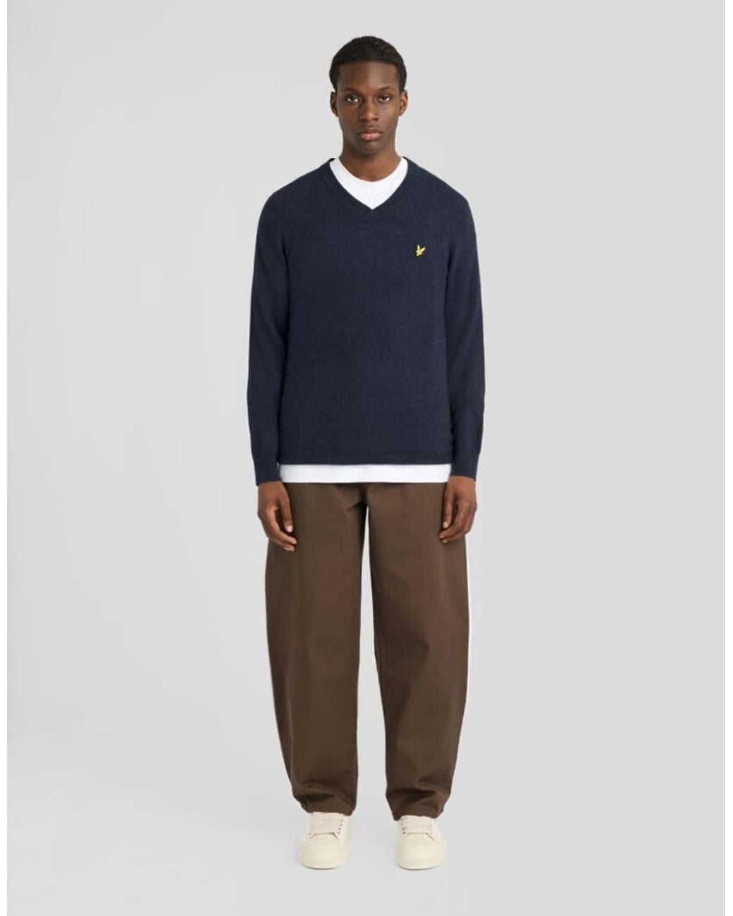 Lyle & Scott Blue Mid Knits Lambswool Blend V Neck Jumper for men