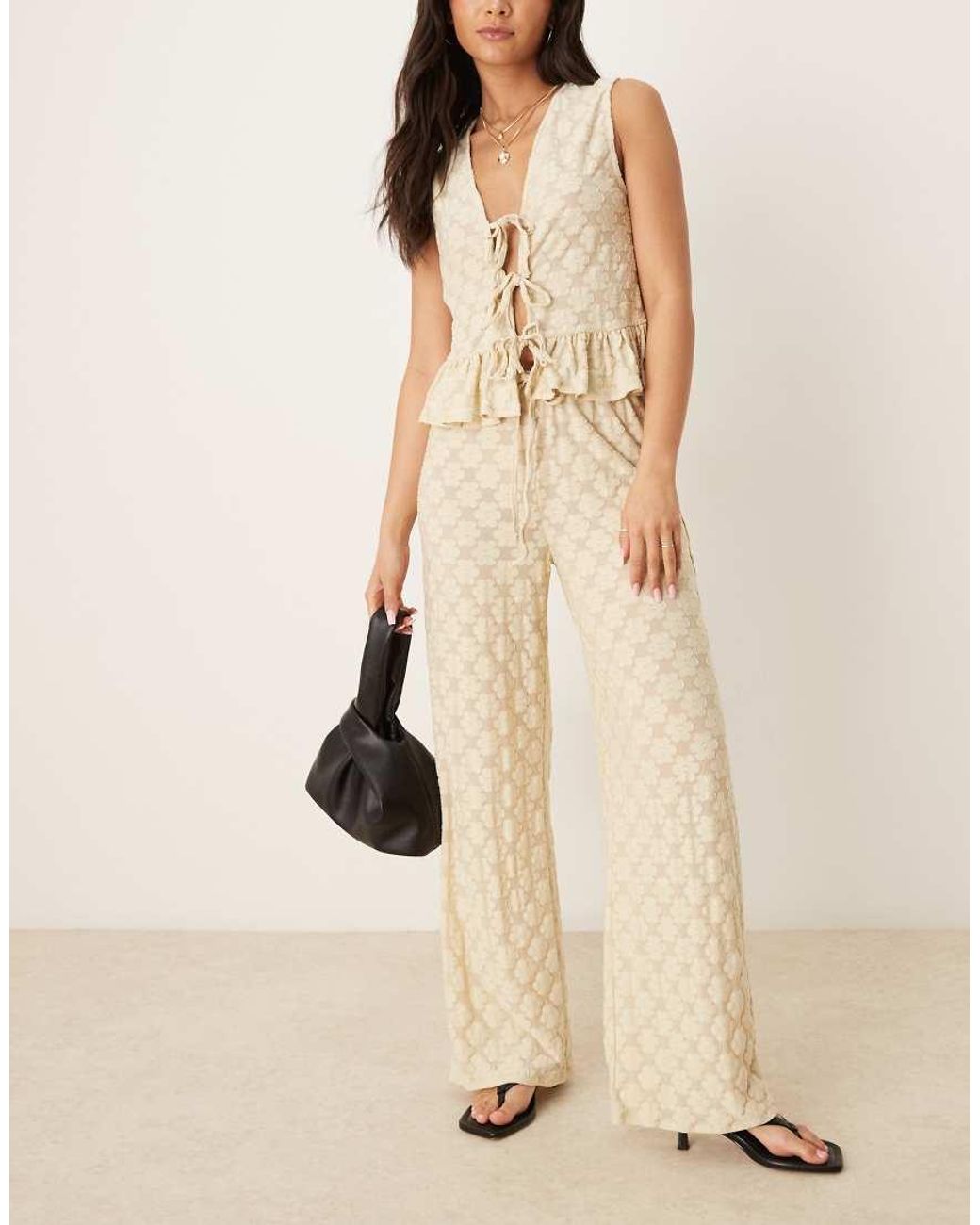 ASOS Natural Tie Front Floral Lace Blouse