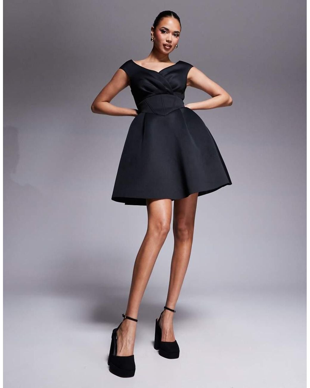 Goddiva Blue Corset Fit & Flare Mini Dress
