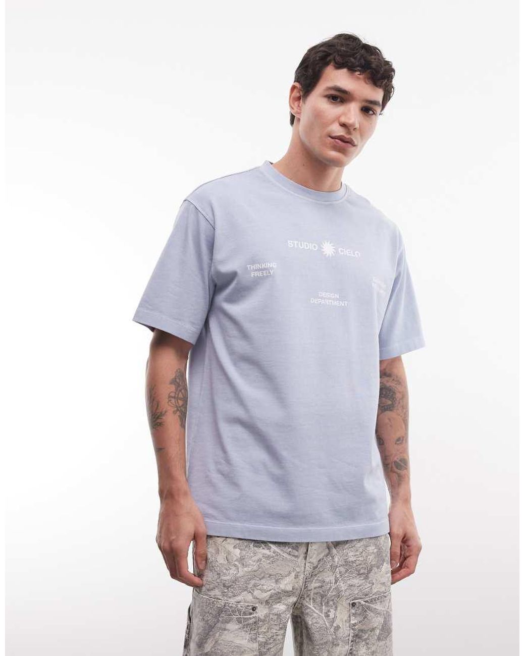 ASOS Blue Heavyweight Relaxed T-shirt With Floral Graphic for men