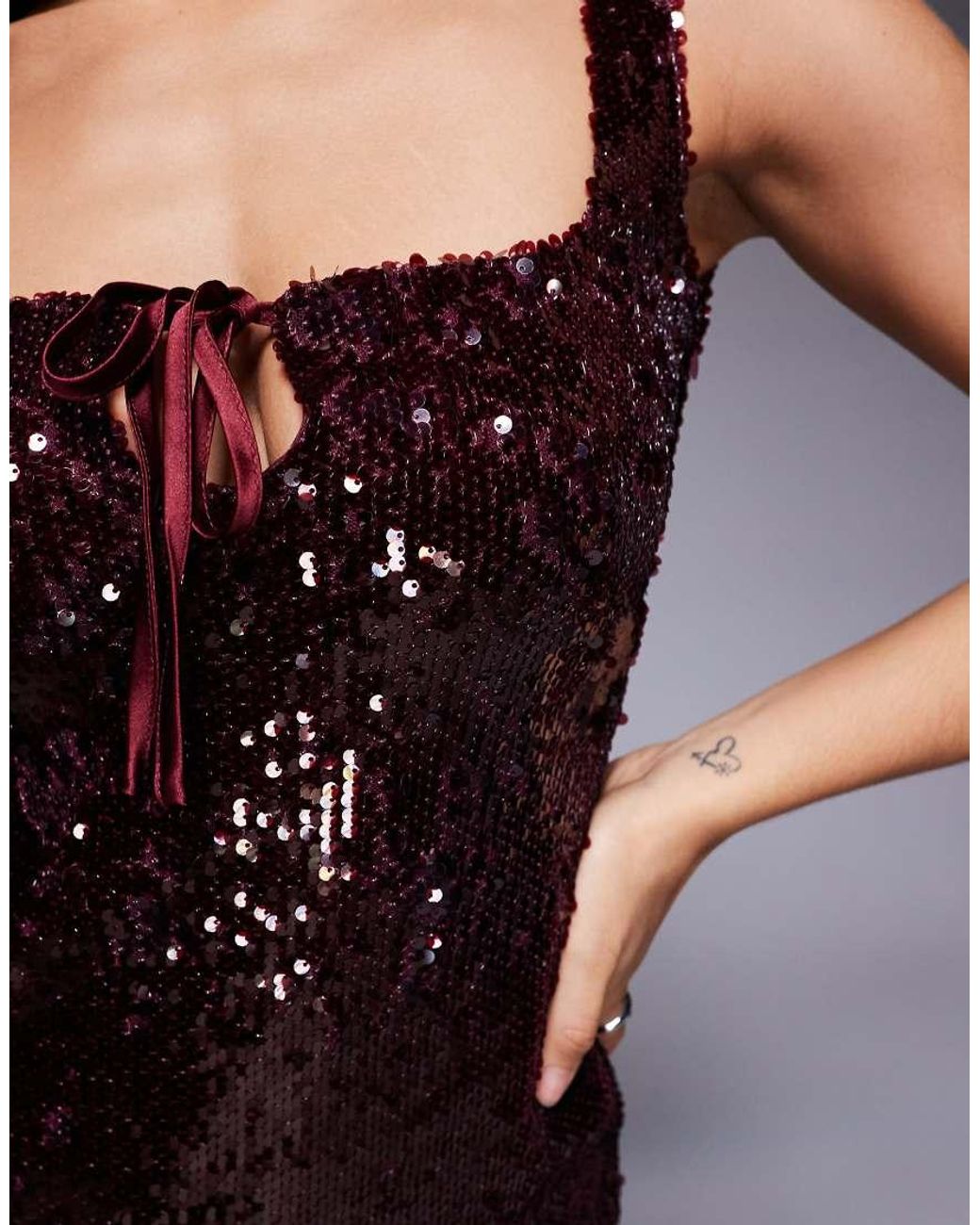 The Frolic Black Exclusive Sequin Square Neck Tie Front Mini Dress