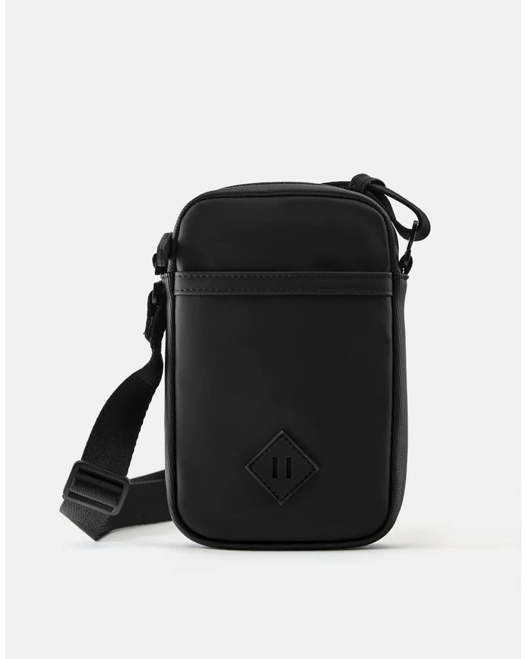 Pull&Bear Black Rubberised Crossbody Bag for men