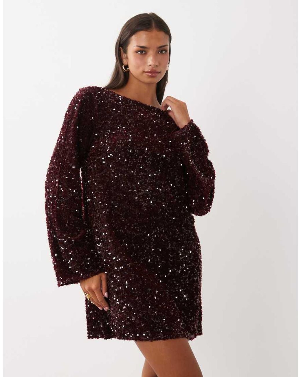 Pieces Red Sequin Mini Dress With Ribbon Bow Back