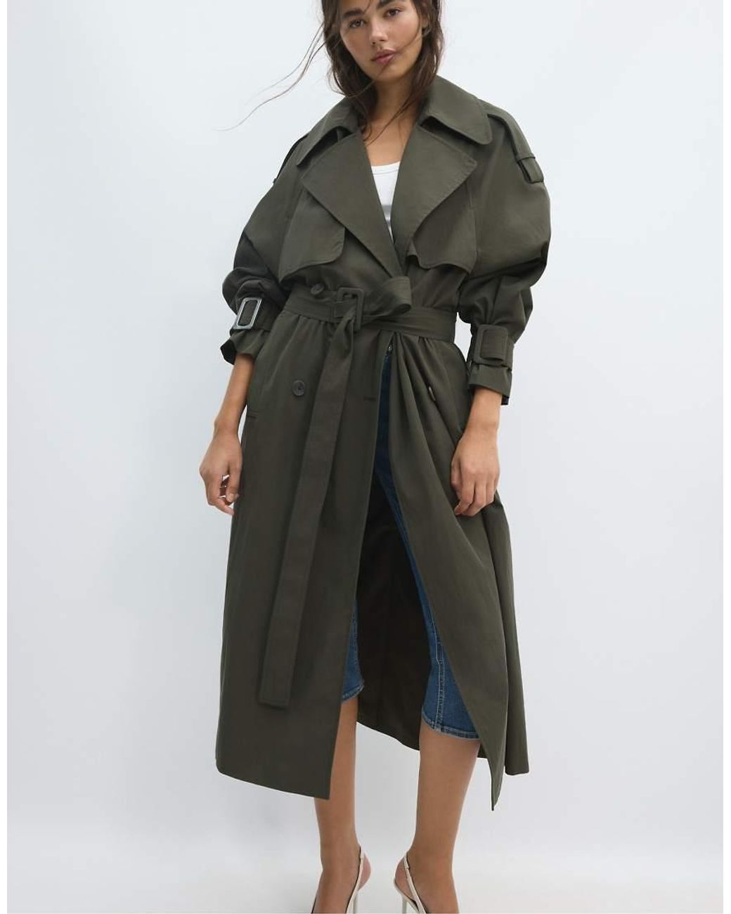 Stradivarius Blue Oversize Trench Coat