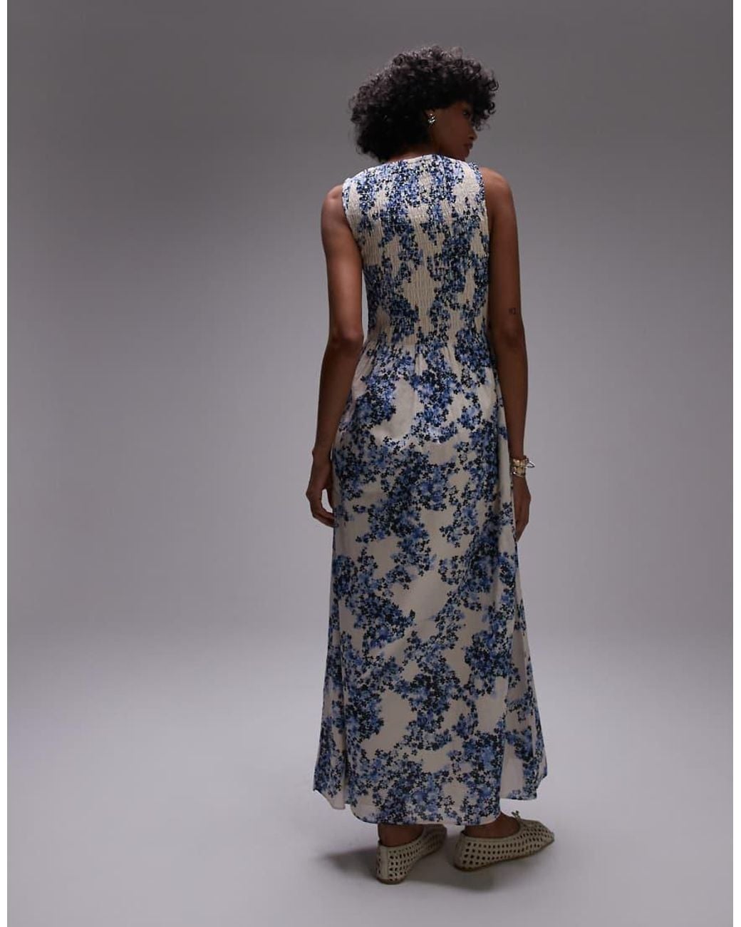 & Other Stories Gray Boat Neck Maxi Dress With Smocked Bodice