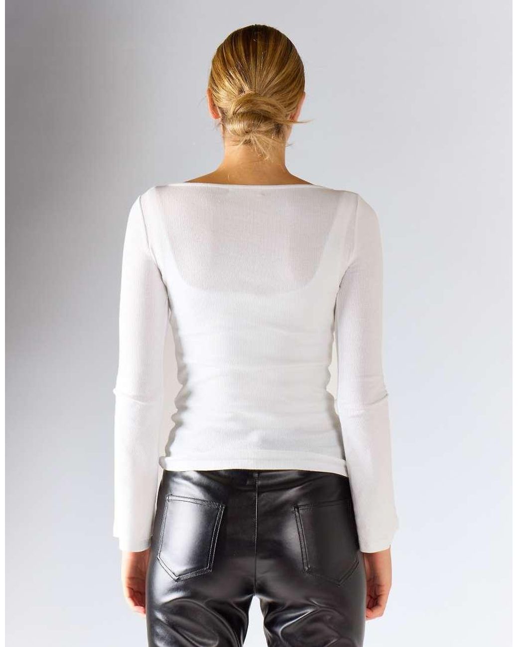 Glamorous White Boat Neck Long Sleeve Top