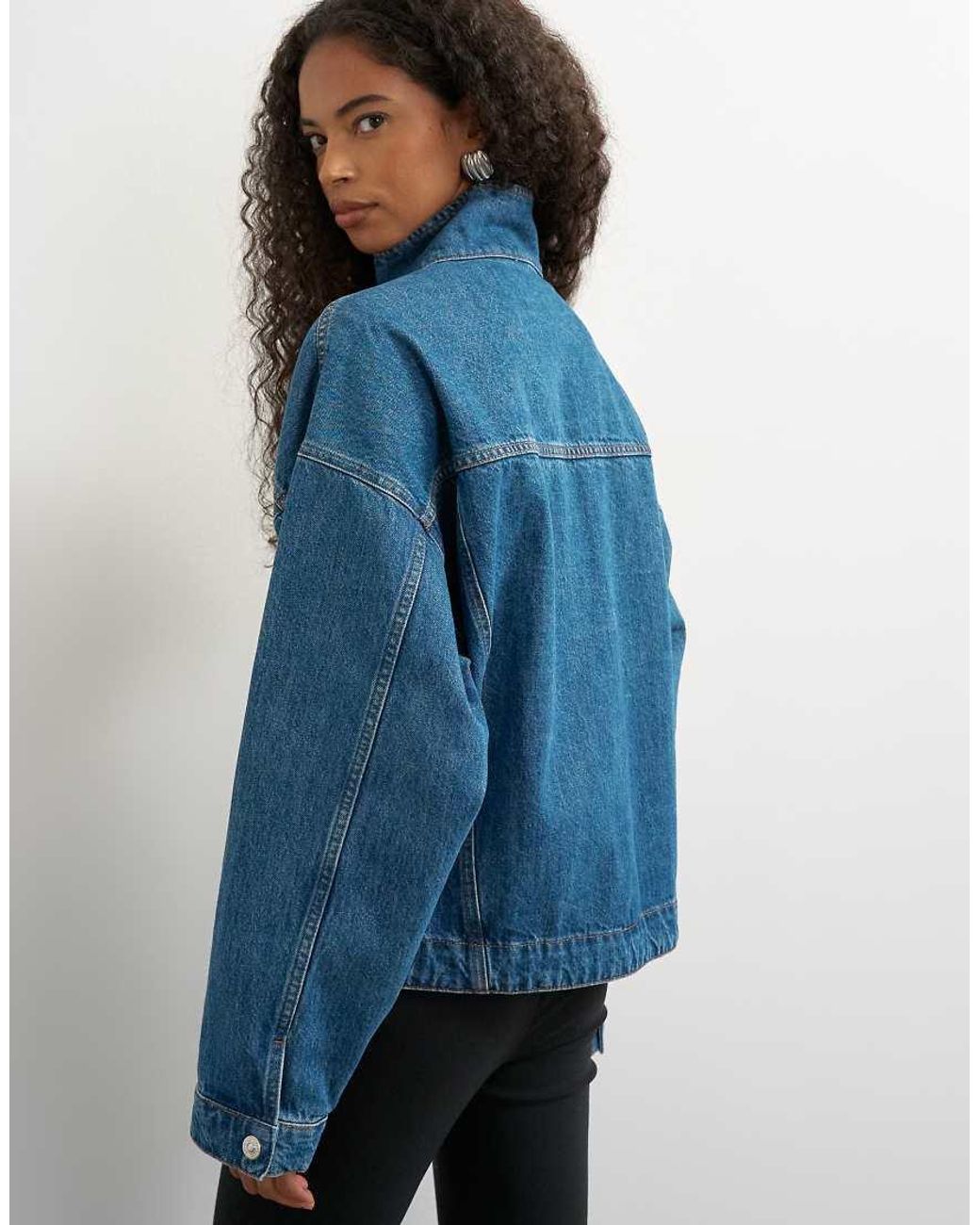 TOPSHOP Blue Funnel Neck Denim Jacket