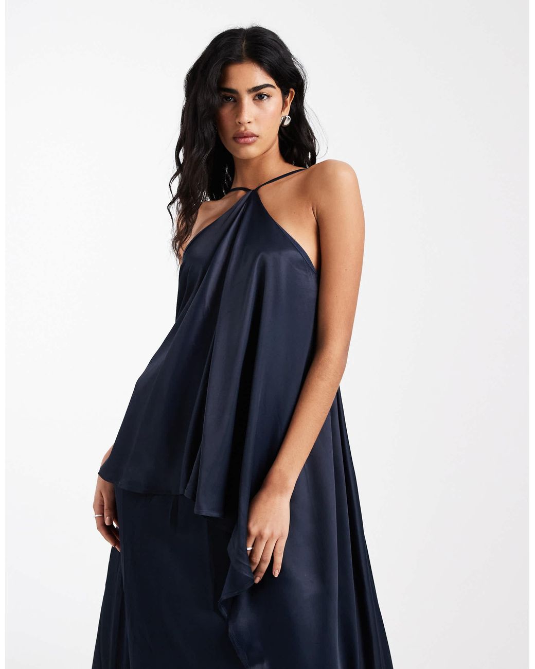 ASOS Satin Halter Trapeze Maxi Dress in Blue | Lyst