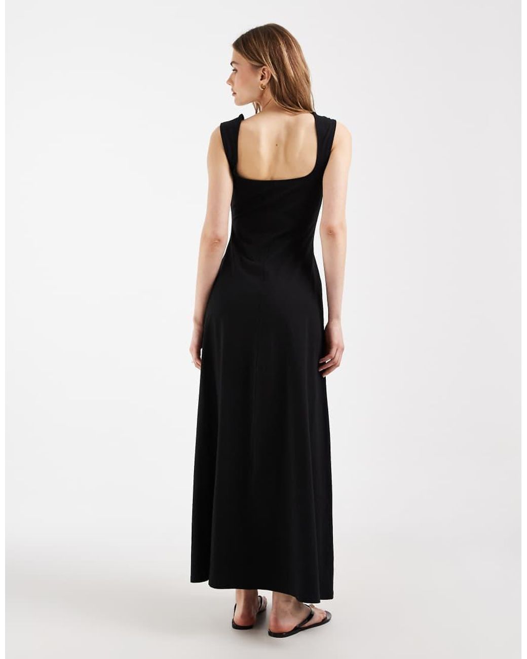 ASOS Black Square Neck Seam Detail Midi Dress