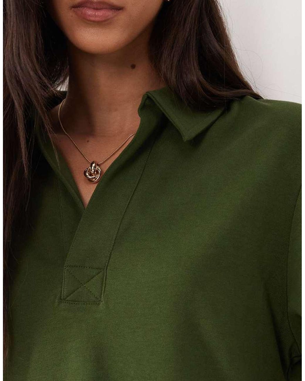 ASOS Green Rugby Collar Long Sleeve Tee