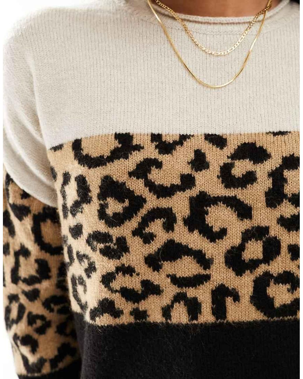 ONLY Black Animal Print Colour Block Jumper