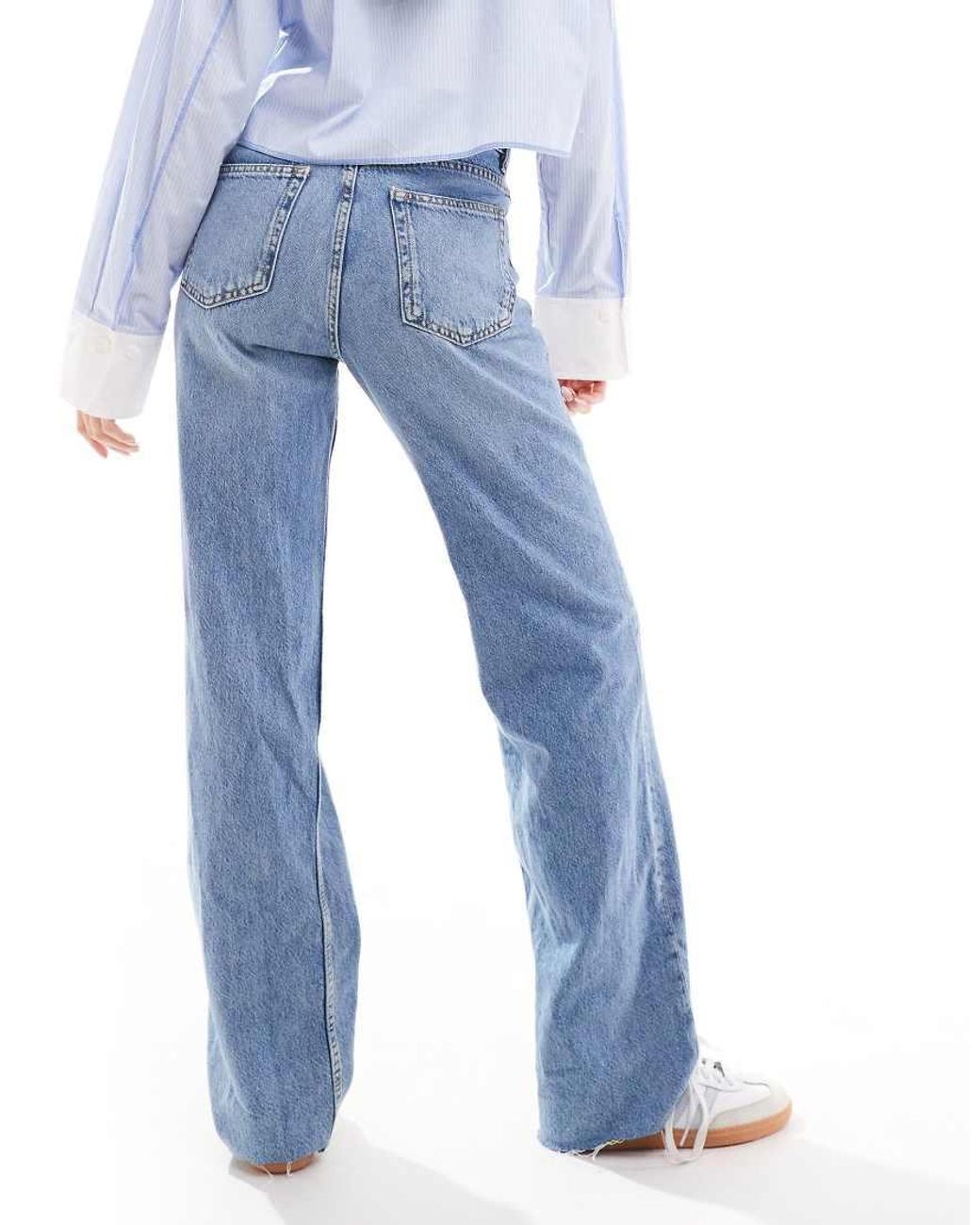 Mango Blue Danila Raw Hem Straight Leg Jeans