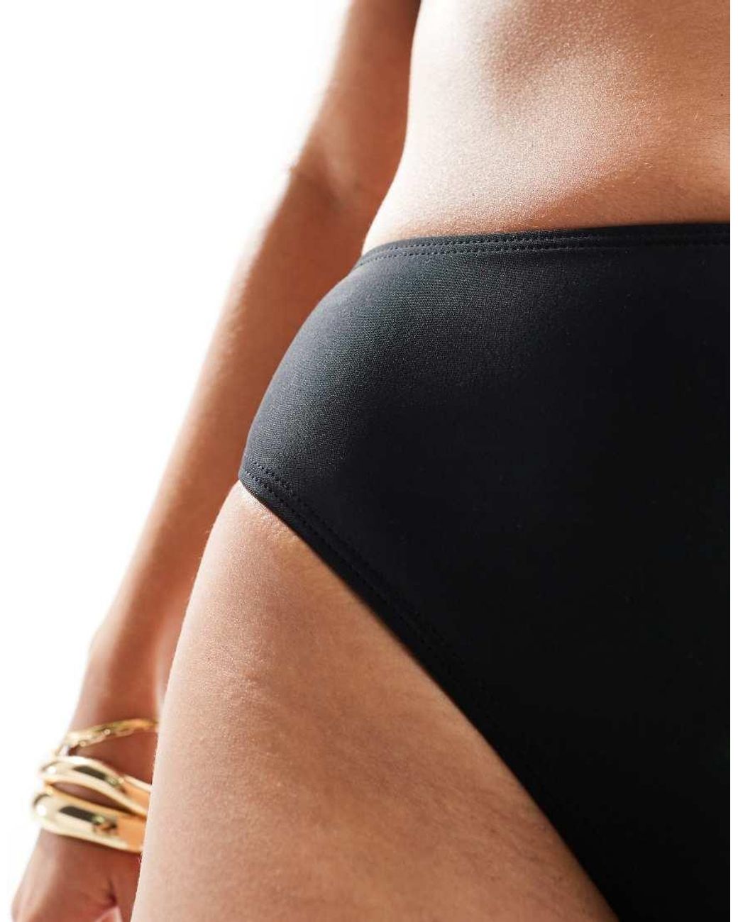 South Beach Black Essentials High Waist High Leg Bikini Bottom