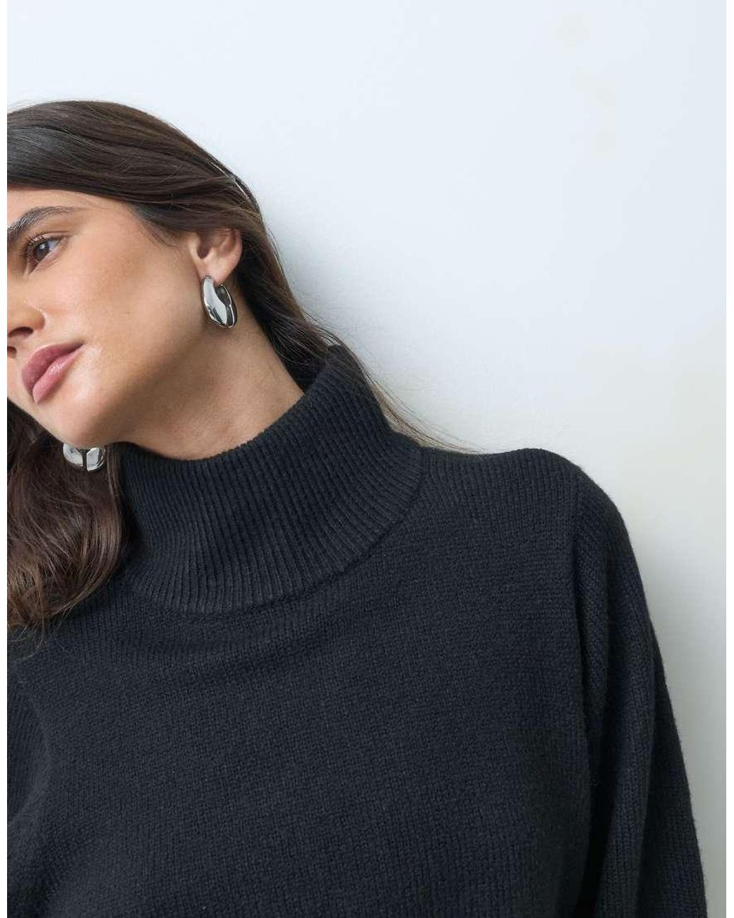 ASOS Blue Waisted High Neck Jumper With Wool