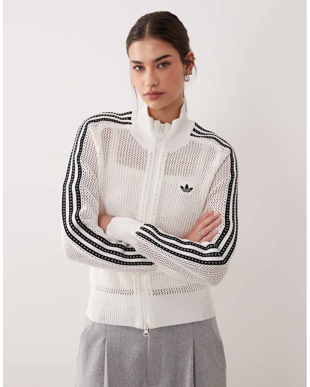 Adidas Originals Gray Knitted Crochet Firebird Track Top