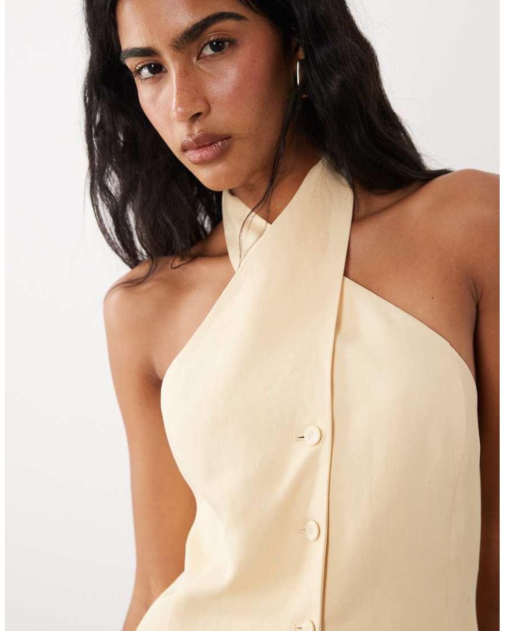 Mango Natural Linen Mix Twist Neck Halter Waistcoat
