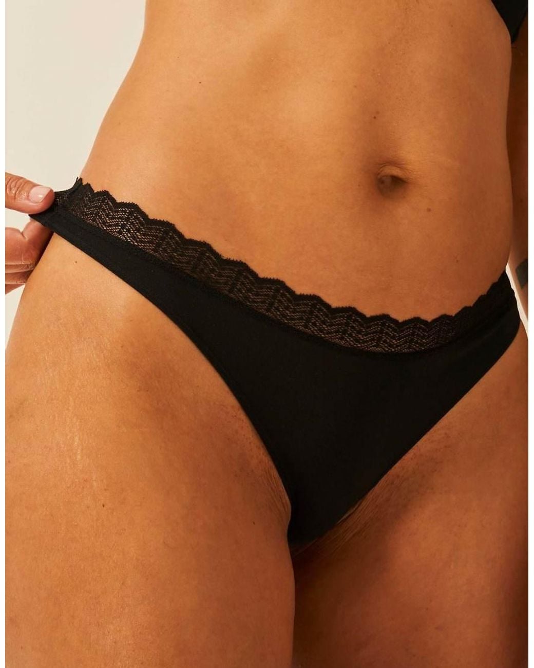 Stripe & Stare Black Zigzag Lace Thong Four Pack