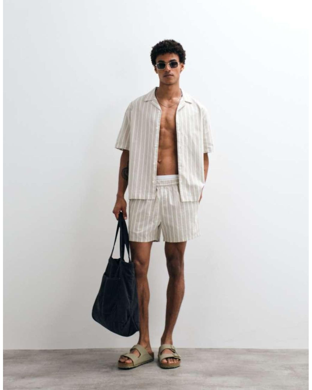 ASOS White Co-Ord Relaxed Linen Look Stripe Shirt for men