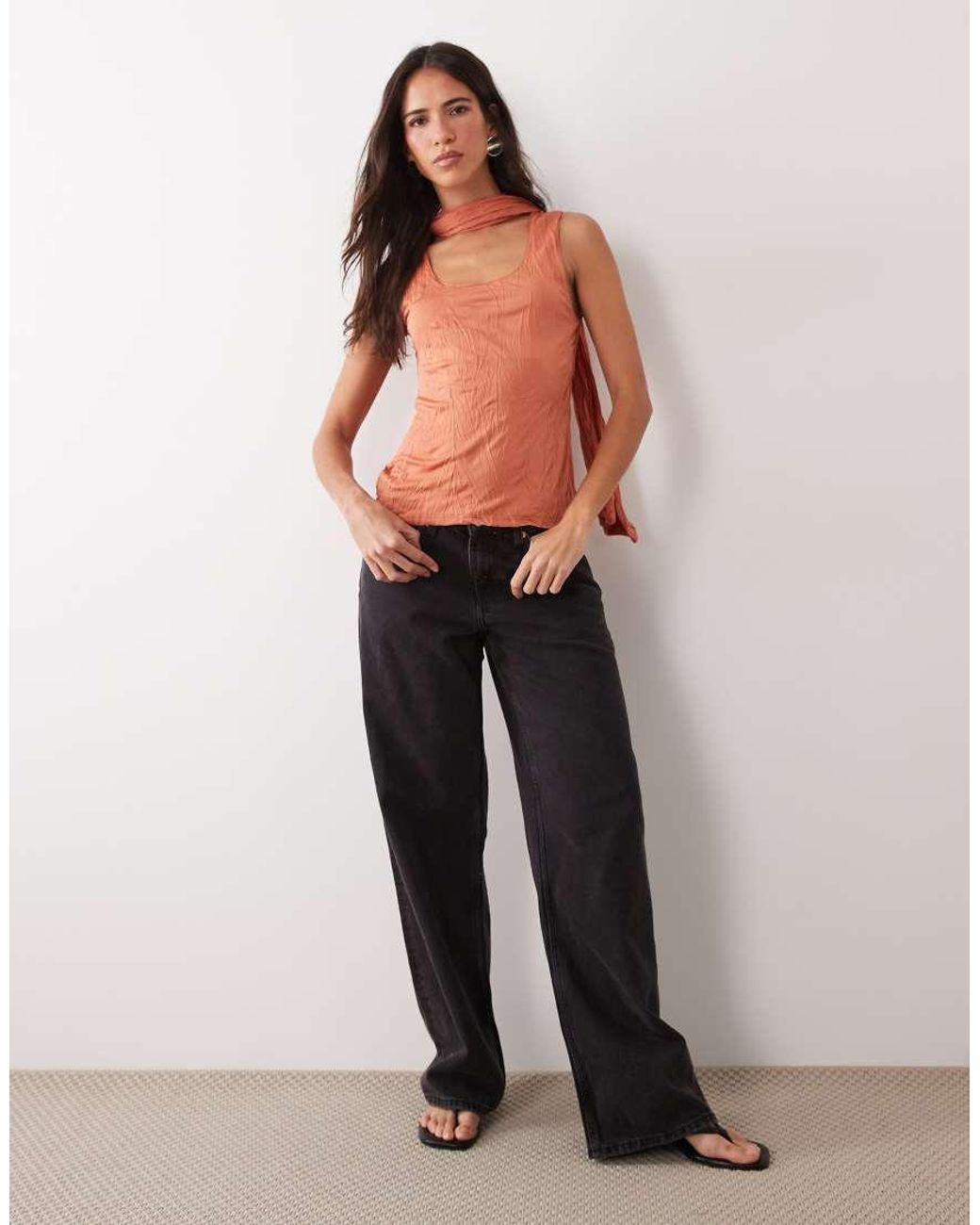 ASOS Orange Crinkle Scarf Neck Tank Top