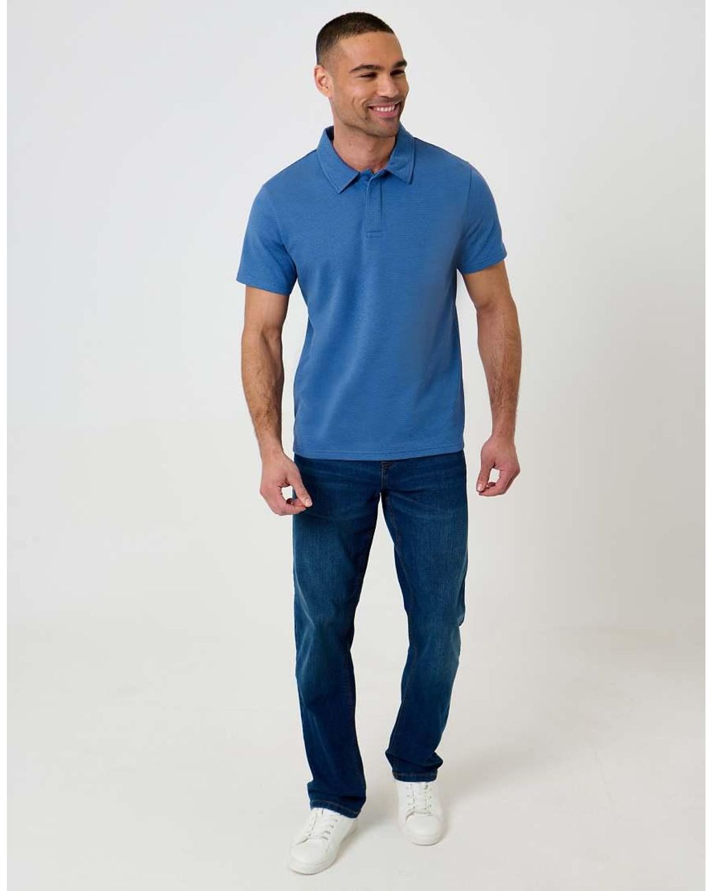 Threadbare Blue Textured Cotton Rich Polo Shirt for men