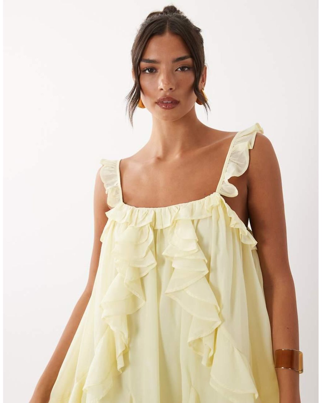Y.A.S Natural Chiffon Ruffle Trim Cami Mini Dress