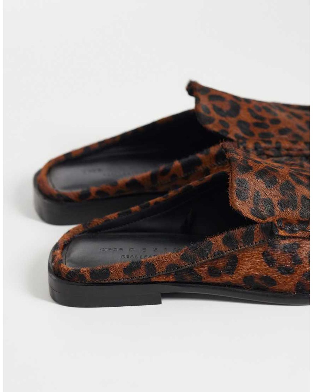 ASOS Brown Wide Fit Mystique Premium Loafer Mules Hair On Real Leather