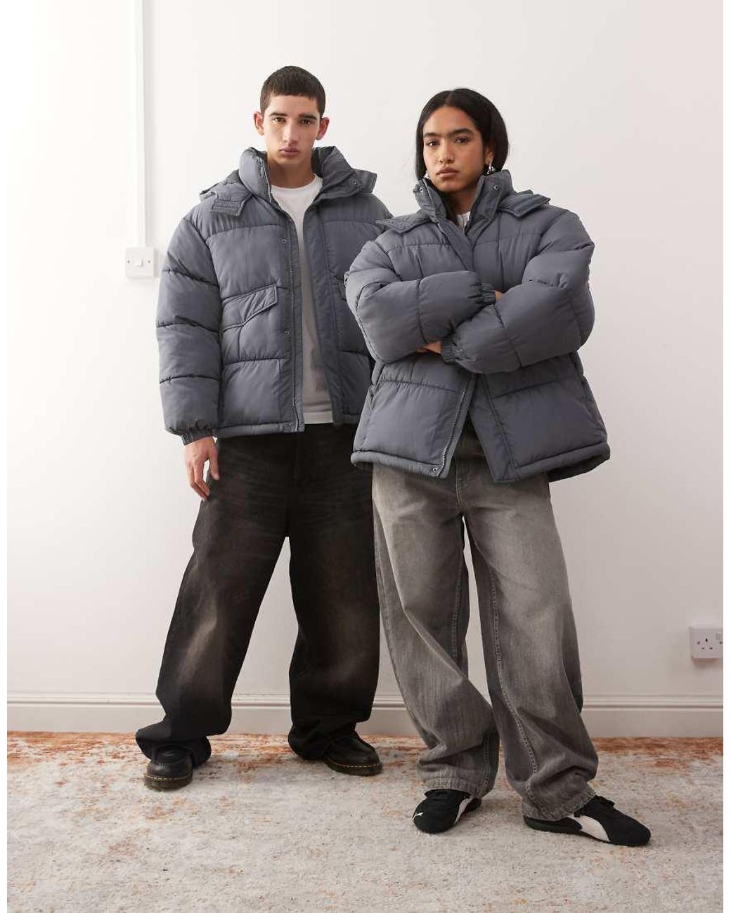 Collusion Gray Unisex Puffer Jacket With Hood
