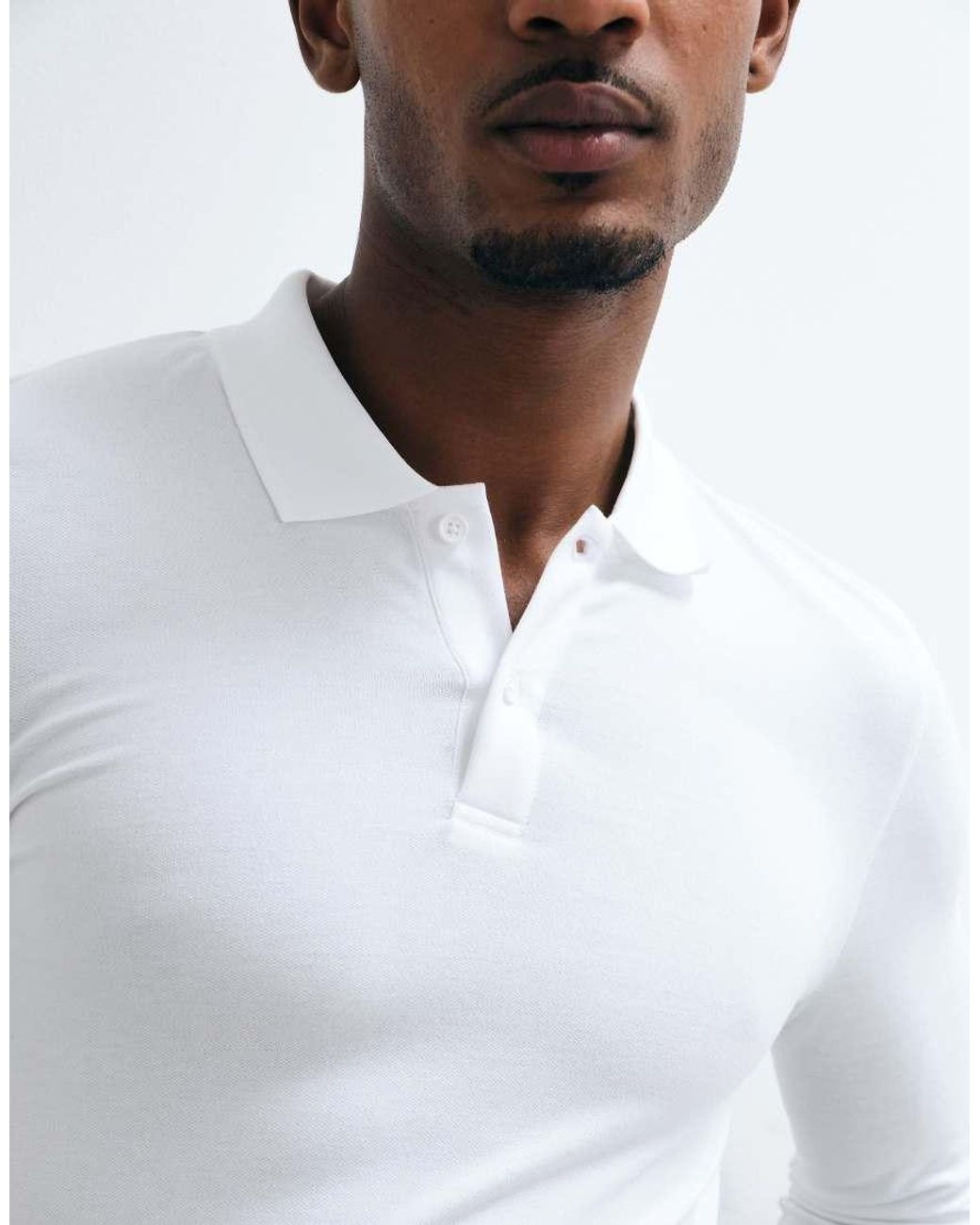 ASOS White Essentials Muscle Fit Long Sleeve Polo for men