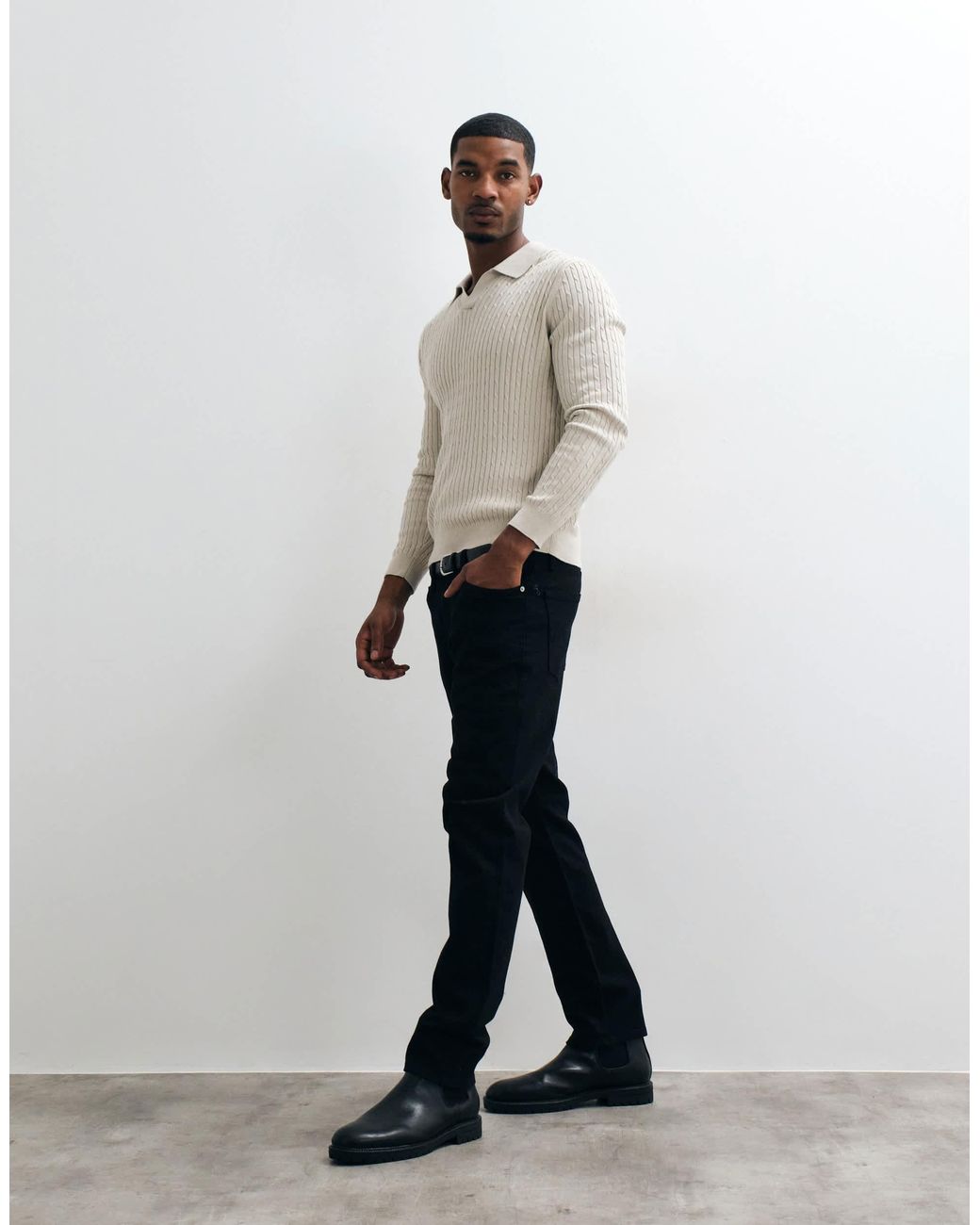 Pull en maille à col tailleur écru Mango pour homme en coloris Gray