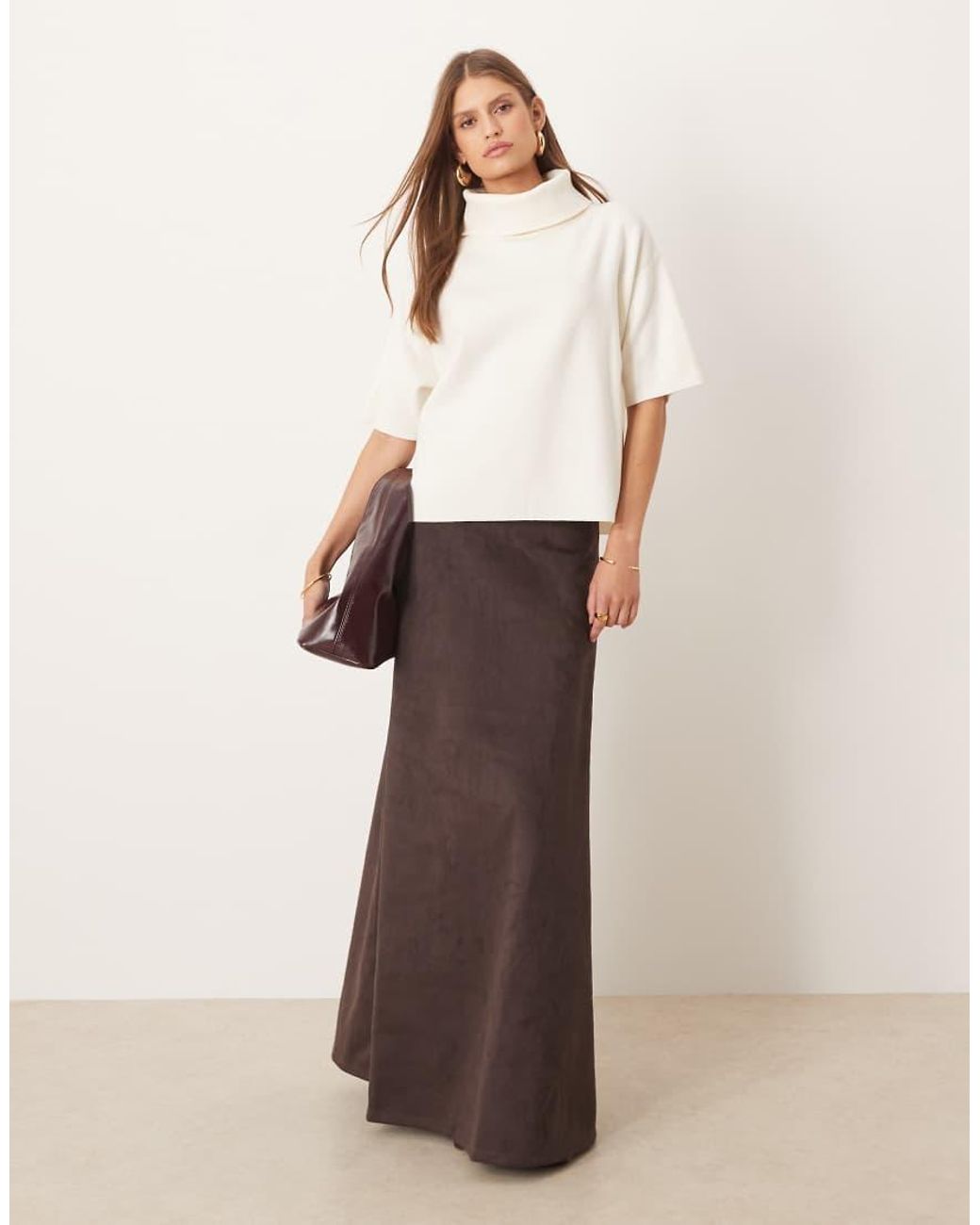 Mango White Roll Neck Short Sleeve Knitted Top