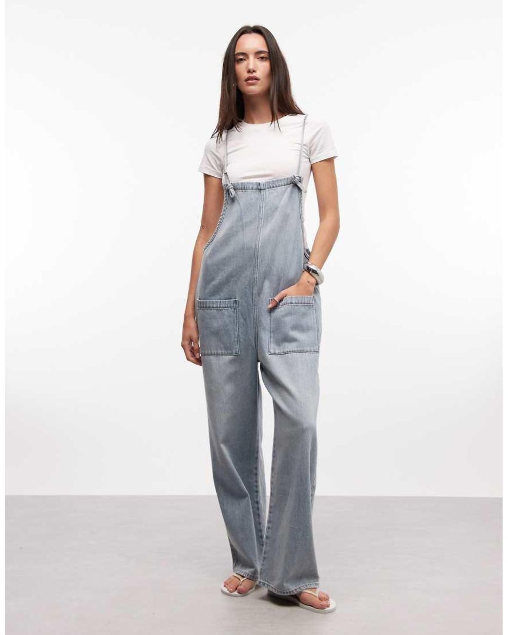 Monki Denim Jumpsuit Met Wijde Pijpen in het Blue