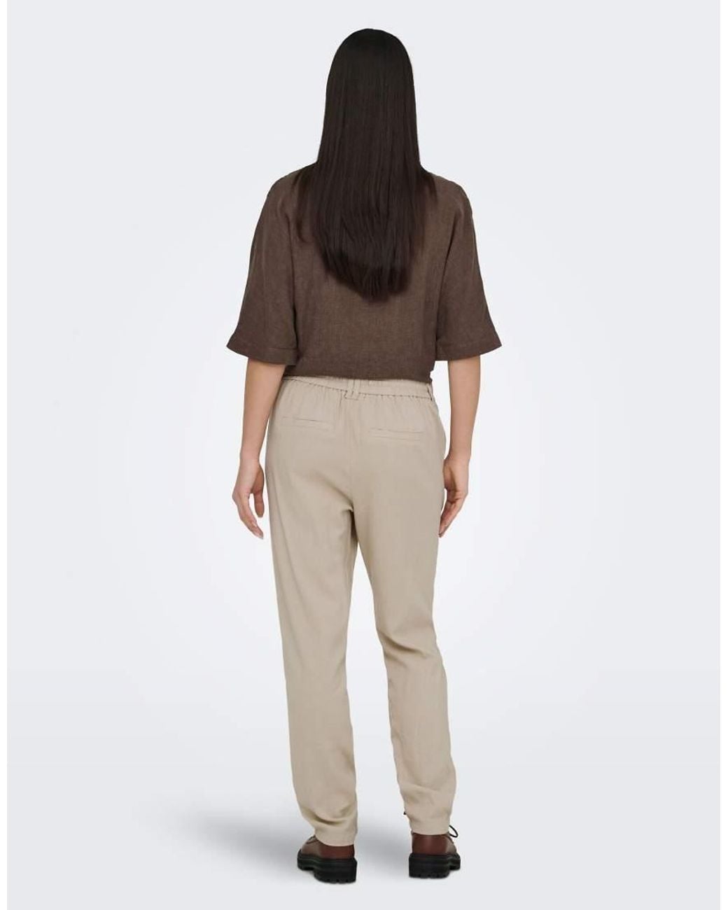 ONLY Natural Goa-poptrash Regular Fit Linen Blend Trousers