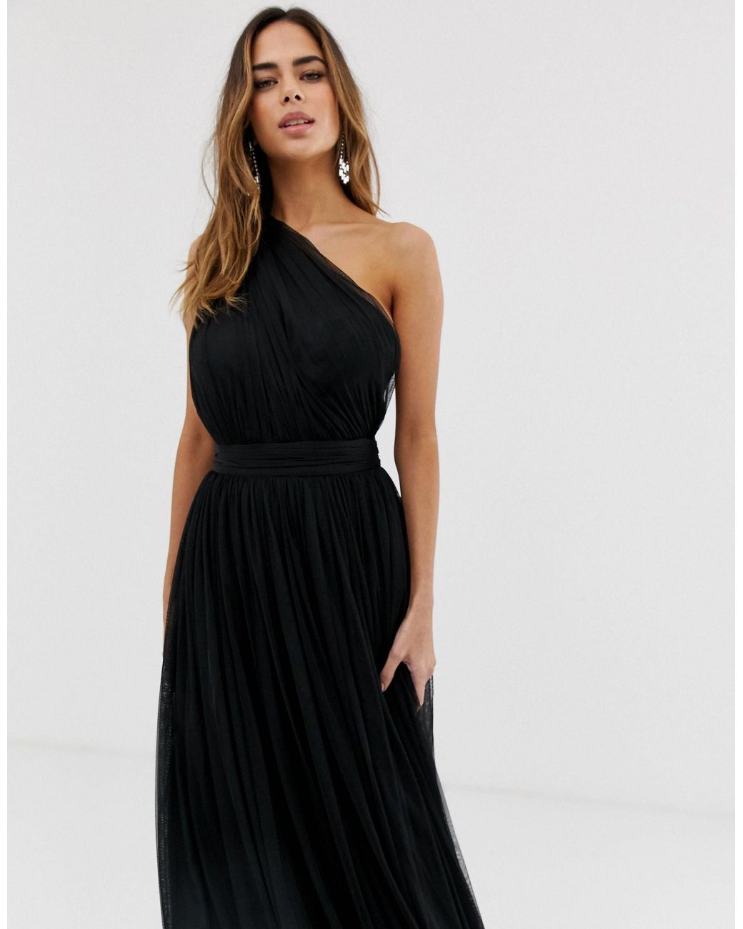 ASOS One-shoulder Tulle Maxi Dress in Black | Lyst UK
