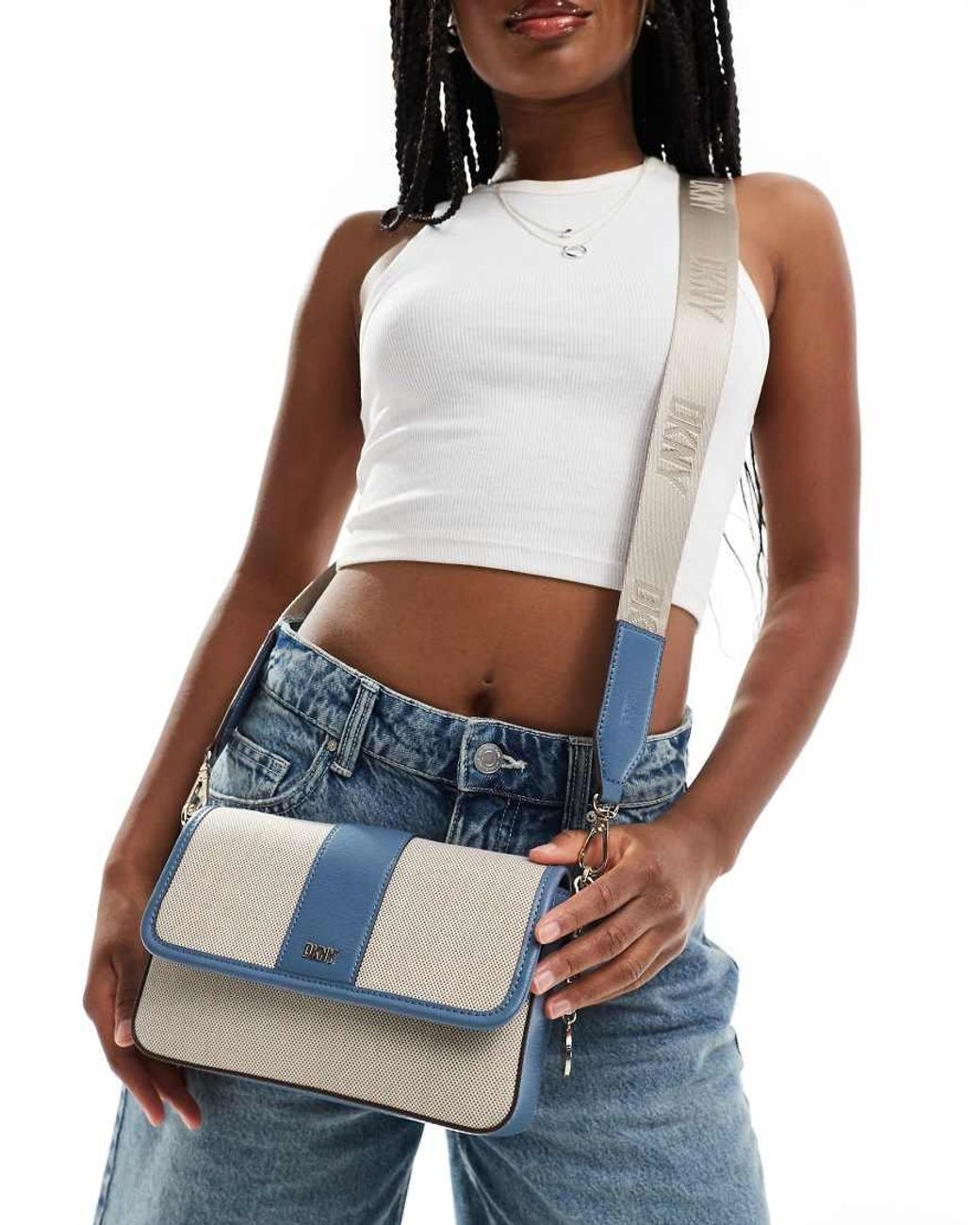 DKNY Bryant Leather Flap Crossbody Bag With Strap in Blue Lyst UK
