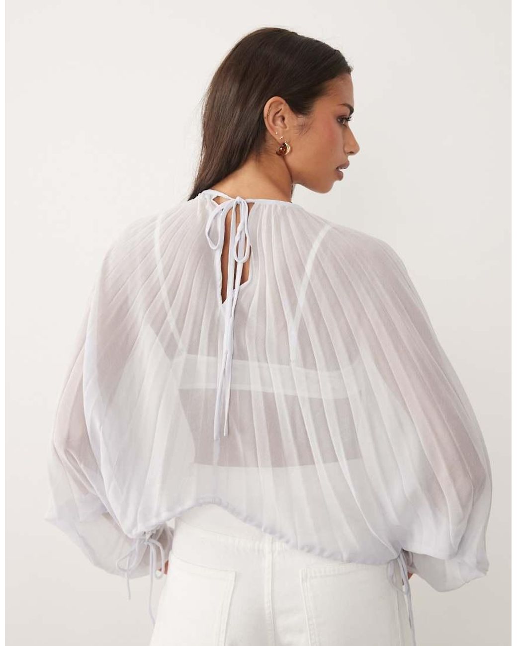 ASOS Gray Pleated Cinch Waist Blouse